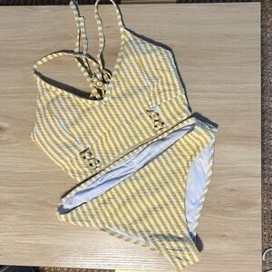 women’s  Yellow Stripe Two-Piece Swim Set- Jessica Simpson